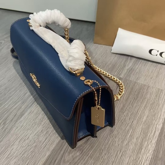 Coach CBI98 Klare Envelope Crossbody Bag Shiny Refined Calf Leather Deep Blue - Picture 5 of 8